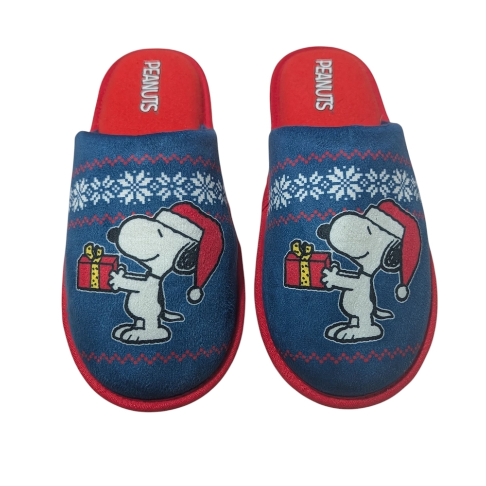 Peanuts Snoopy Christmas Slippers Festive Present L 9-10 Red Blue White